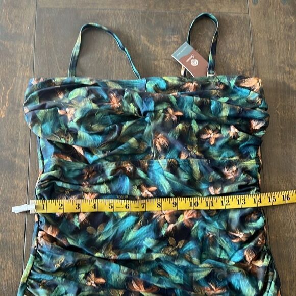 Smismivo Strapless Green Floral One Piece Ruched Padded Swimsuit - Picture 9 of 12